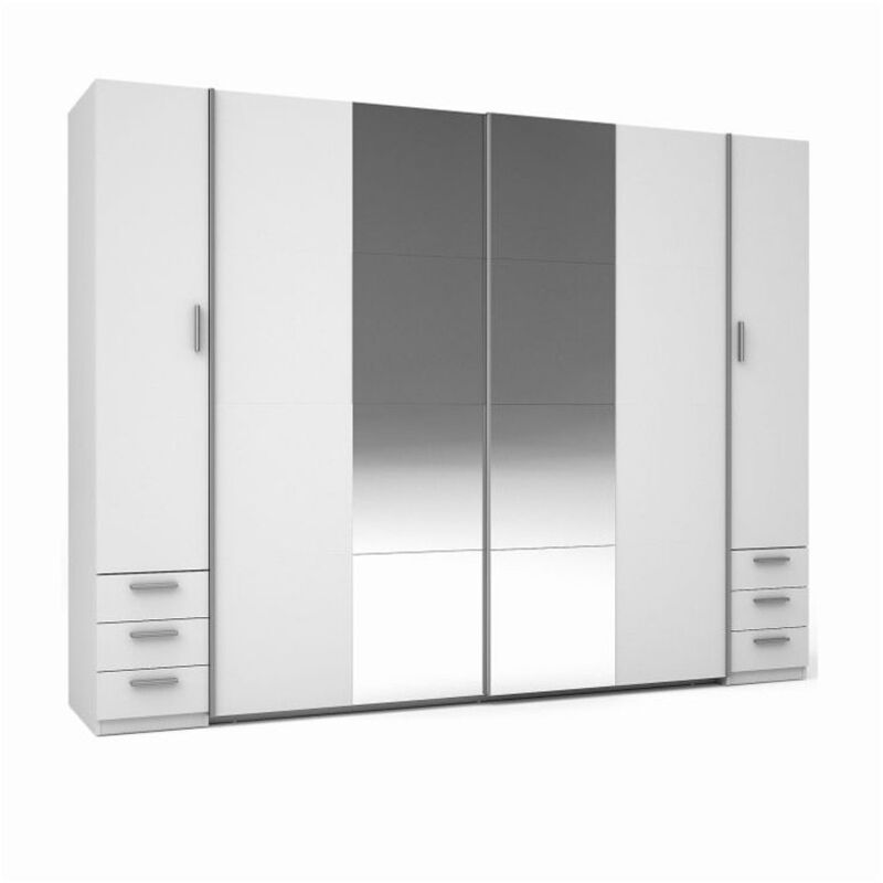 Meublorama - Armoire 4 Portes avec Miroir et Penderie - Blanc - Collection star