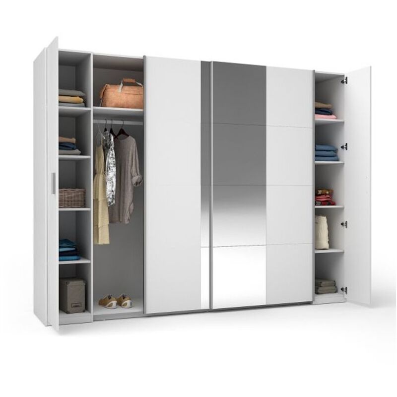 Armoire 4 Portes avec Penderie - Blanc - Collection star