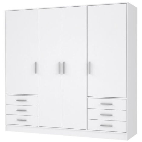 Armoire de chambre - Bois aggloméré - Blanc mat - 4 portes - Style contemporain - L 206,5 x P 60 x H 200 cm