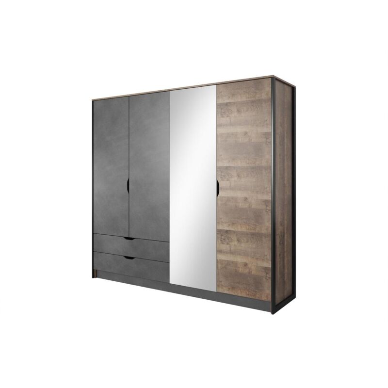 Vente-unique - Armoire 4 portes et 2 tiroirs - Avec miroir - L220 cm - Coloris : Naturel et anthracite - laonile