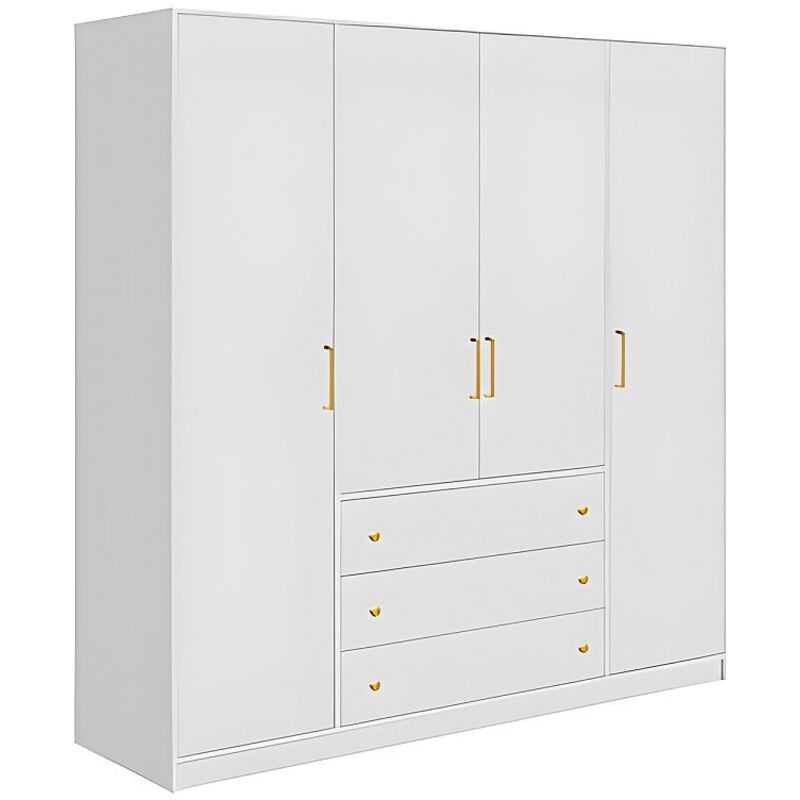 Vente-unique - Armoire 4 portes et 3 tiroirs - L196 cm - Blanc - lizandro