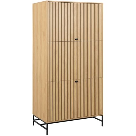 Armoire 4 portes et 6 étagères effet tasseaux BAÏKAL
