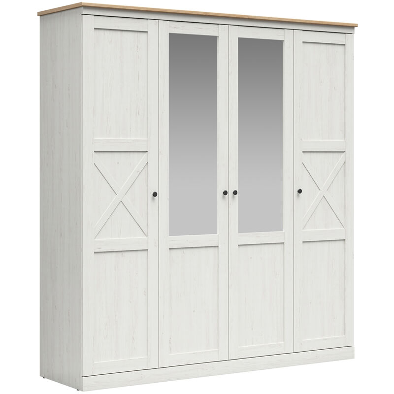Petits-meubles - Armoire 4 portes Victoria Blanc et Bois
