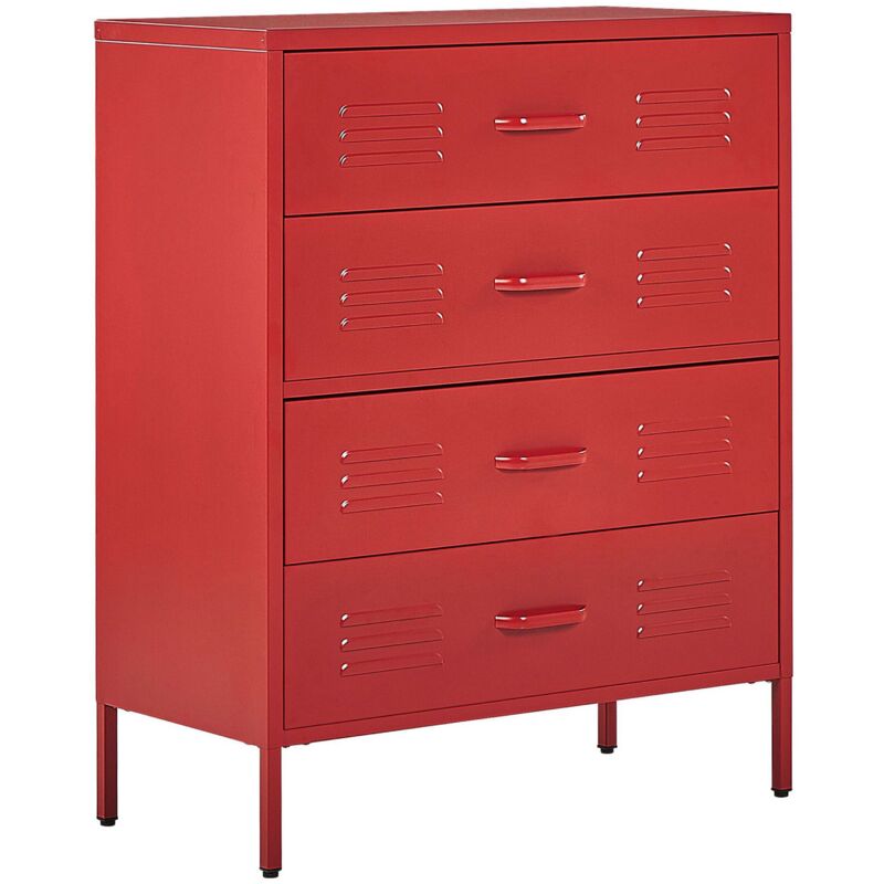 Beliani - Armoire de Rangement en Acier Rouge avec 4 Tiroirs pour ranger les Dossier pour Chambre Bureau ou Couloir
