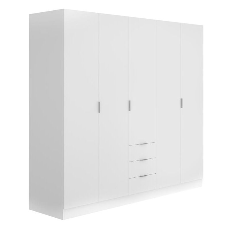 Vente-unique - Armoire 5 portes et 3 tiroirs - L202 cm - Blanc - listowel