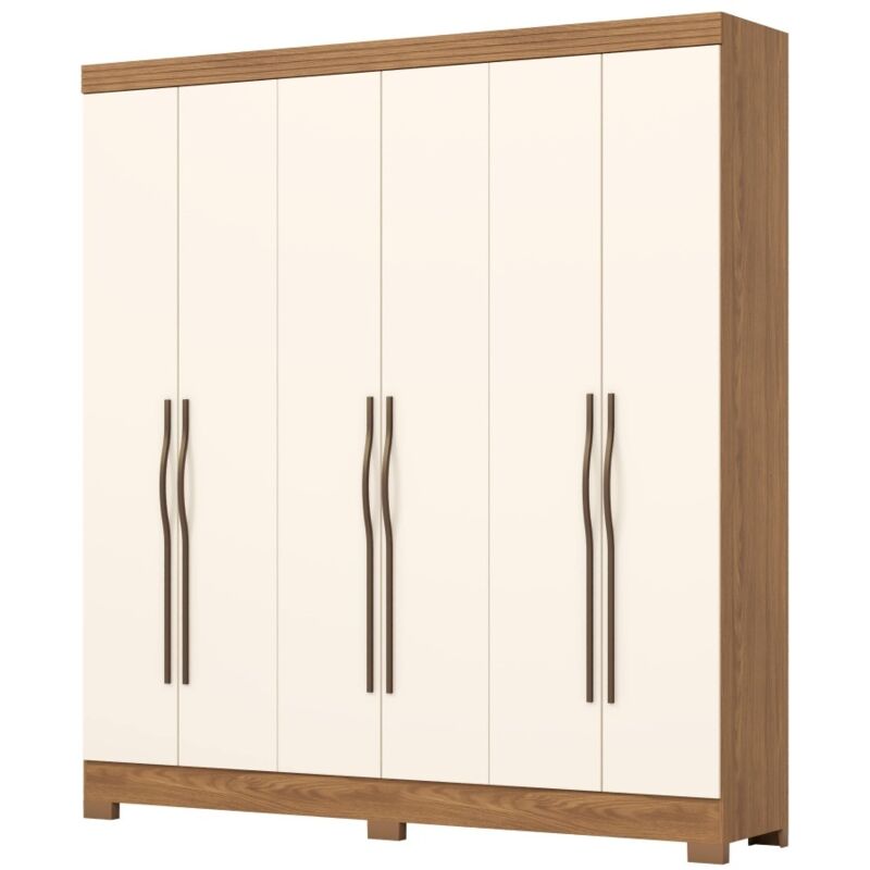 Armoire 6 portes bicolore moderne 200x43,5x215 cm – 4 tringles de penderie – 3 étagères et 2 tiroirs – Parfaite pour chambre à coucher