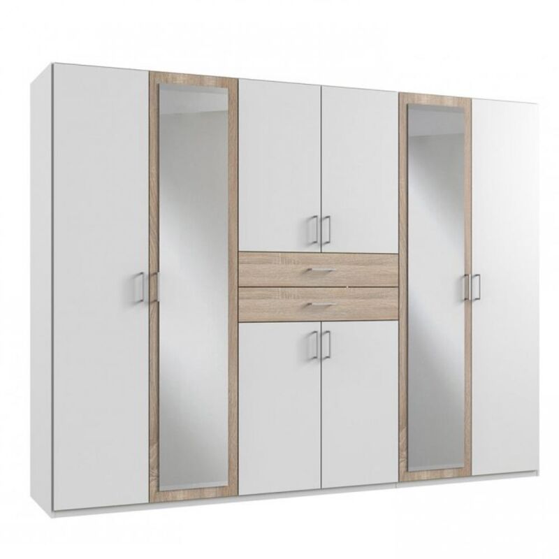 Wimex - Armoire 6 portes blancs 2 portes miroirs diver 270 cm 2 tiroirs chênes