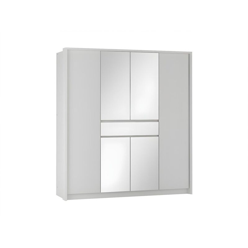 Vente-unique - Armoire 6 portes et 1 tiroir - Avec miroir - L200 cm - Blanc - zadia