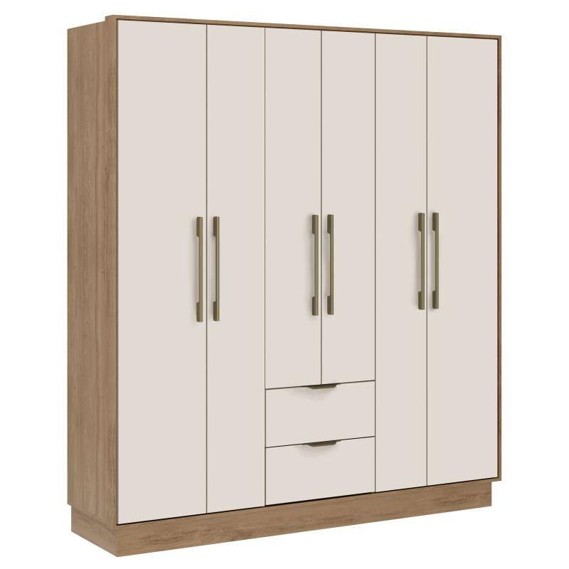 Vente-unique - Armoire 6 portes et 2 tiroirs - L162 cm - Coloris : Beige et naturel - feova