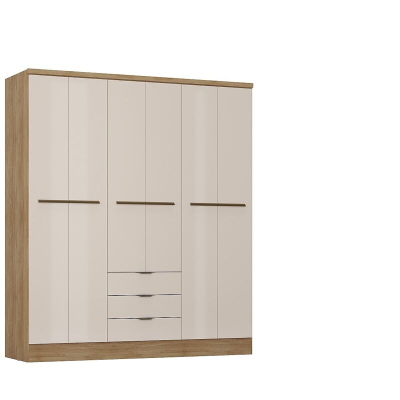 Vente-unique - Armoire 6 portes et 3 tiroirs - L180 cm - Coloris : Beige et naturel - peroli