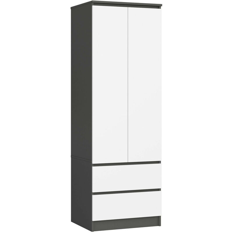 Armoire Akord S60 Gris Graphite 60 cm 2 portes 2 tiroirs façade Blanche 1 étagère 60x51x180 cm