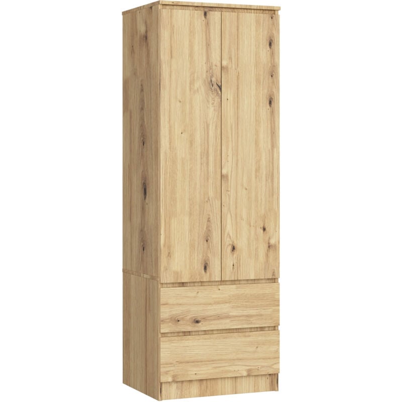 Armoire AKORD S60 Chêne Artisan 60 cm 2 portes 2 tiroirs façade Chêne Artisan 1 étagère 60x51x180 cm