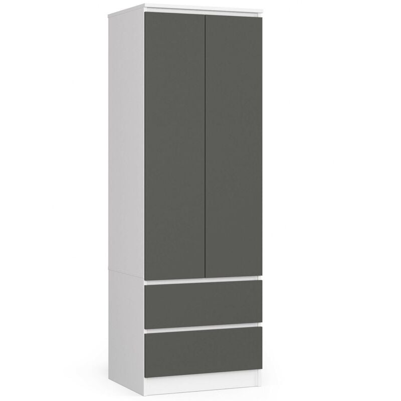 Armoire Akord S60 Blanche 60 cm 2 portes 2 tiroirs façade Gris Graphite 1 étagère 60x51x180 cm