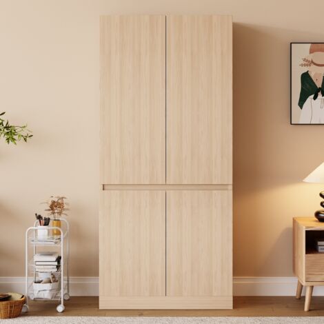 Armoire 70 x 40 x 170 cm, modèle à double porte avec grands compartiments de rangement, Bois naturel
