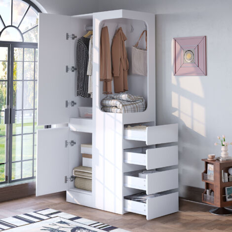 Armoire 70 x 40 x 170 cm,avec tiroirs et compartiments de rangement,espace armoire ouvert,porte simple,blanche-Da