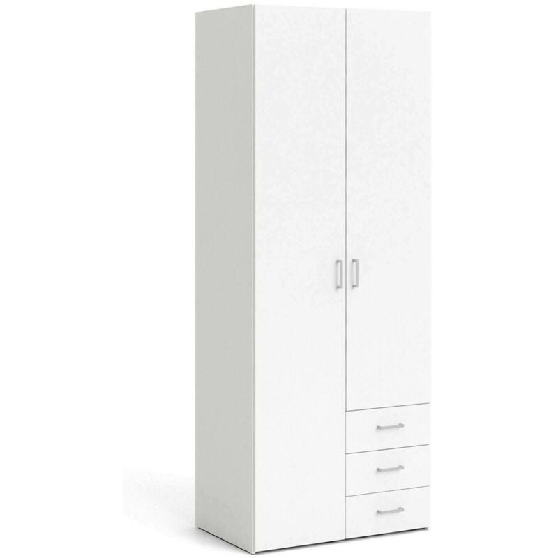 Altri - Armoire à deux portes et trois tiroirs, couleur blanche, Dimensions 77 x 200 x 49,5 cm