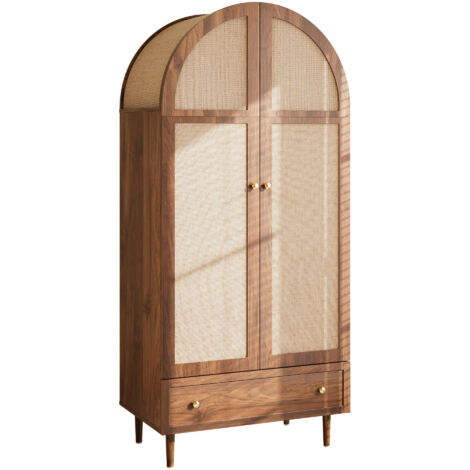 Armoire 79x50x175 avec portes et tiroirs en tissu, base stable en bois