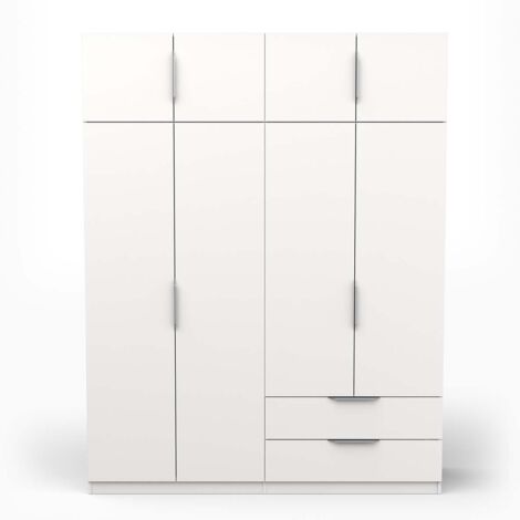 Armoire 8 portes 2 tiroirs couleur blanc mat - Largeur 157,3 x Profondeur 51,1 x Hauteur 203 cm