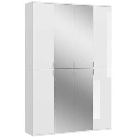 Armoire 8 portes BODITE – 4 portes avec miroirs – Blanc laqué
