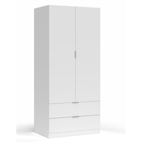Armoire 81,5x52x180h cm avec 2 portes et 2 tiroirs blanc mat – Latina