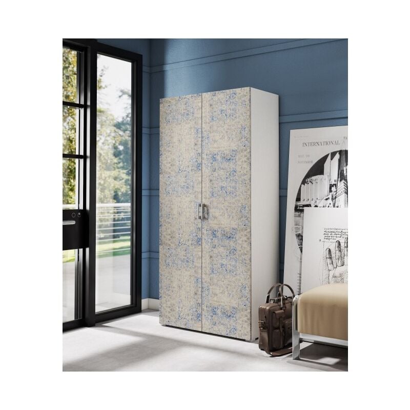 Abitare - Armoire polyvalente 90x195h blanc frêne et leizu - Rimini