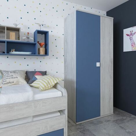 Armoire 90x52x223h 2 portes usé blanc bleu clair