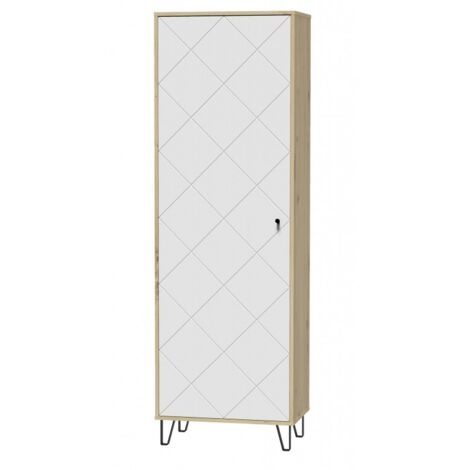 Armoire à 1 porte BILBAO coloris chêne et blanc mat 63,4 x40 x 195 cm