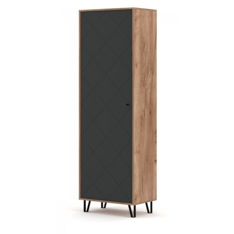 Armoire à 1 porte BILBAO coloris chêne et gris mat 63,4 x40 x 195 cm