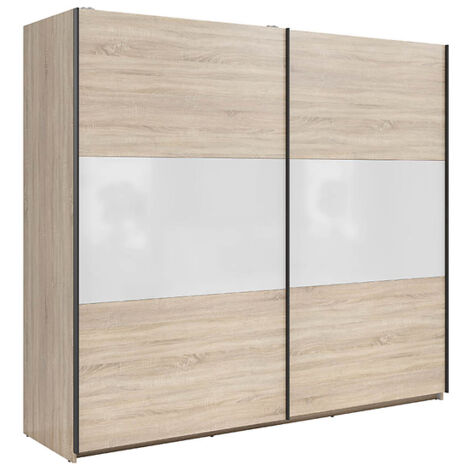 Armoire à 2 portes coulissante coloris chêne Sonoma/Blanc brillant - Longueur 220 x Profondeur 60 x Hauteur 195,5 cm