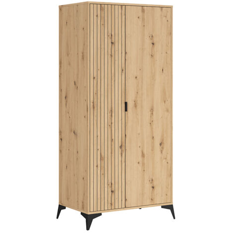 Armoire à 2 portes Placard,coloris Chêne artisan - Longueur 90 x Profondeur 55 x Hauteur 197 cm