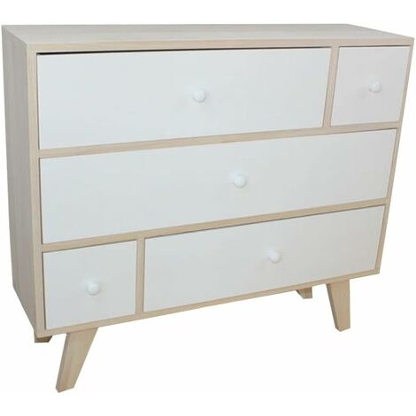 Armoire à 5 tiroirs (3 grands tiroirs, 2 petits tiroirs) en bois de paulownia