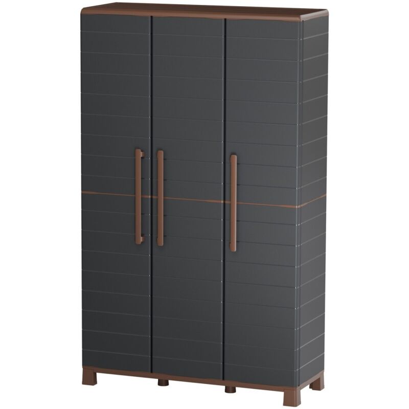 Armoire porte-balai Anthracite 3 portes 3 Etagères réglables 102 x 37 x 169 cm - Garage Buanderie Cellier Art Plast