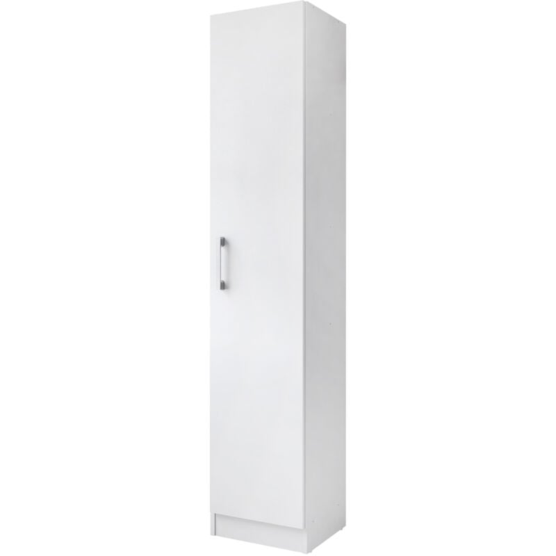 Armoire à balais polyvalente avec une porte réversible. Coloris blanc (Hauteur 170 cm/Largeur 35 cm/Profondeur 32 cm)