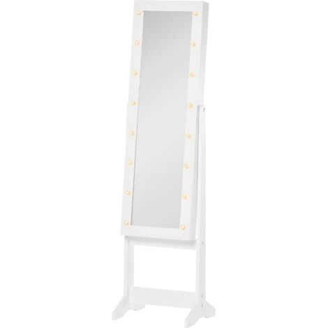 Armoire à bijoux armoire de rangement sur pieds boîte à bijoux avec miroir multi-rangements éclairage LED blanc