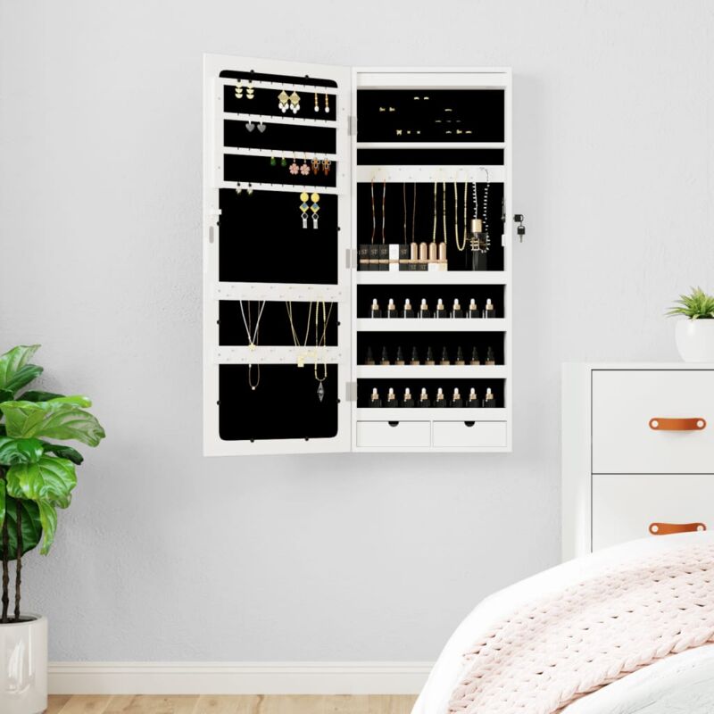 Vidaxl - Armoire à bijoux avec miroir et éclairage led mural blanc