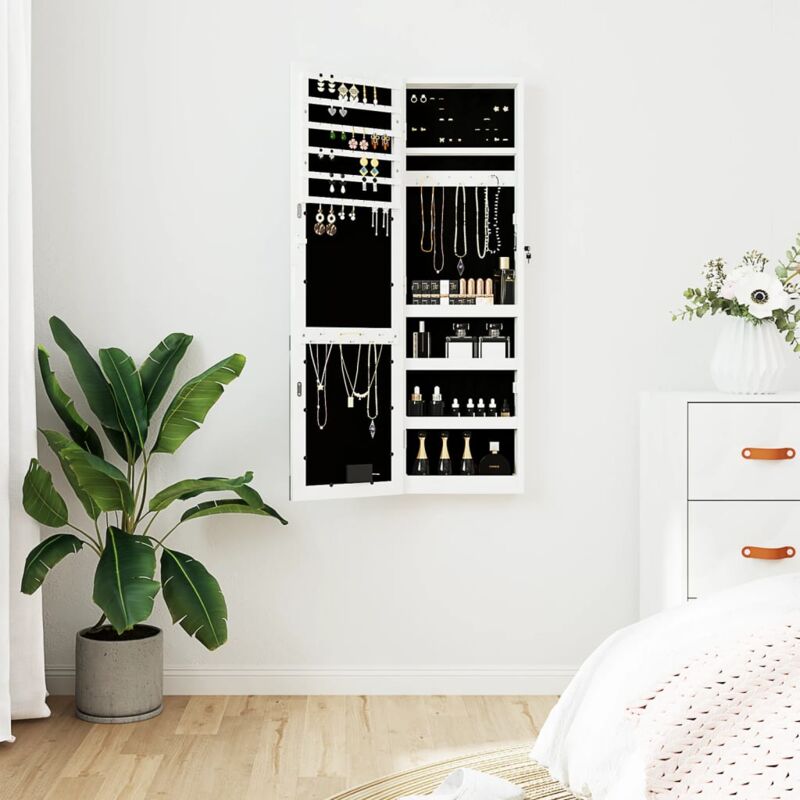 Armoire à bijoux avec miroir et éclairage led mural blanc Vidaxl