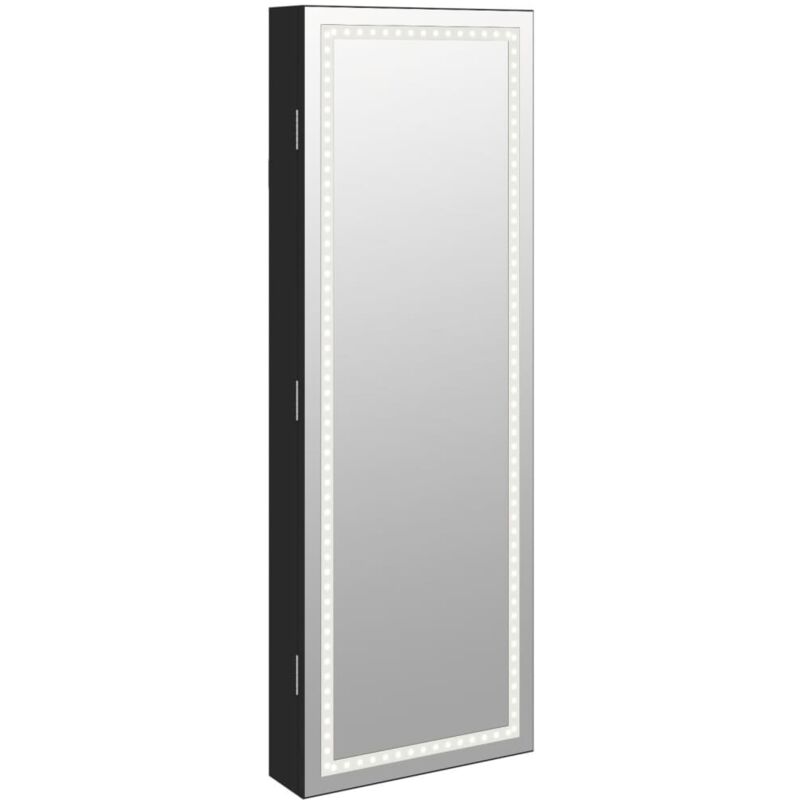 Armoire à bijoux avec miroir et éclairage LED mural noir vidaXL