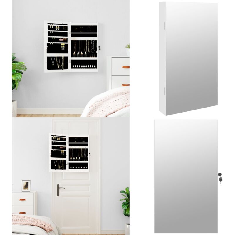 Vidaxl - Armoire à bijoux avec miroir et éclairage led mural blanc - Armoire à Bijoux - Meuble Rangement Bijoux - Miroir Décoratif - Lumière Led
