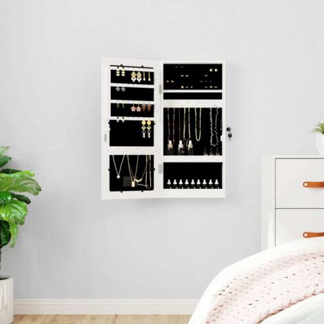 Vidaxl – Armoire à bijoux murale avec miroir et éclairage LED – Bois d'ingénierie blanc – Dimensions 31,5 x 9 x 67 cm – Design verrouillable