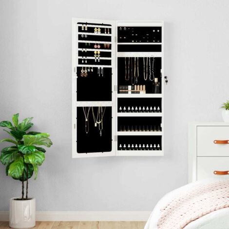 Armoire à bijoux avec miroir et éclairage LED mural-Meuble de rangement pour bijoux blanc 495941