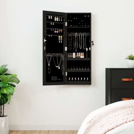 Armoire à bijoux avec miroir et éclairage LED mural-Meuble de rangement pour bijoux noir 812546