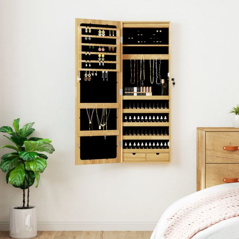 Armoire à bijoux avec miroir et éclairage led mural