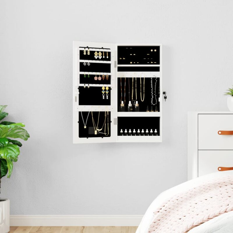 Armoire à bijoux avec miroir et éclairage led mural blanc Vidaxl