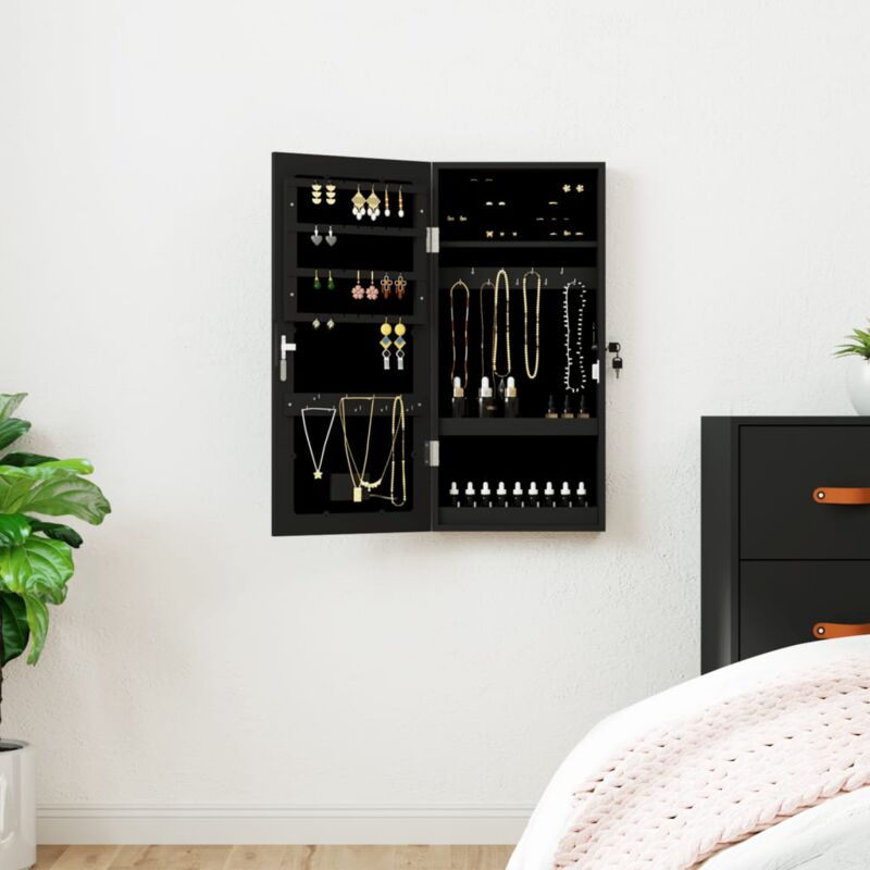 Armoire à bijoux avec miroir et éclairage led mural noir Vidaxl