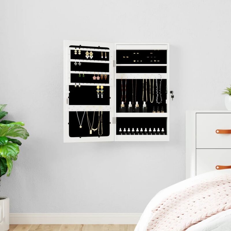 Armoire à bijoux avec miroir et éclairage led mural blanc
