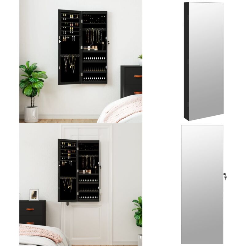 Vidaxl - Armoire à bijoux avec miroir et éclairage led mural noir - Armoire à Bijoux - Meuble Rangement Bijoux - Miroir Décoratif - Organisation