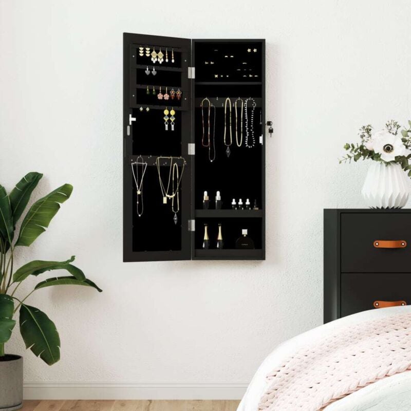 Vidaxl - Armoire à bijoux avec miroir murale noir 30x8,5x90 cm