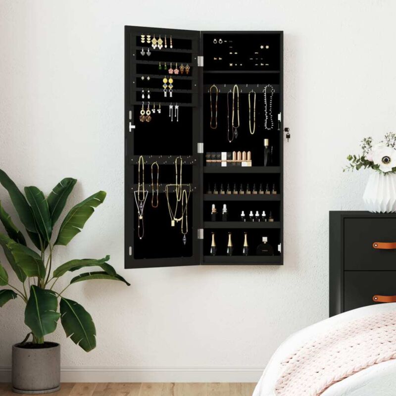 Vidaxl - Armoire à bijoux avec miroir murale noir 37,5x10x106 cm