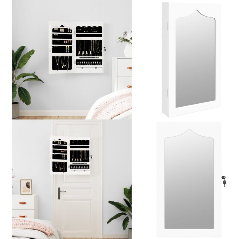 Vidaxl - Armoire à bijoux avec miroir murale blanc 37,5x10x67 cm - Armoire à Bijoux - Meuble Rangement Bijoux - Miroir Décoratif - Organisation