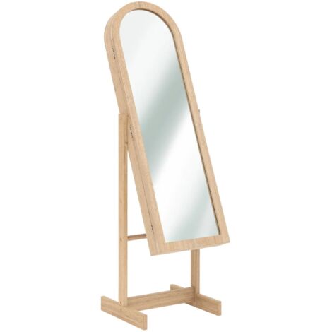 Armoire à bijoux avec miroir NORA coloris effet bois naturel - Longueur 42 x Profondeur 37,5 x Hauteur 145 cm